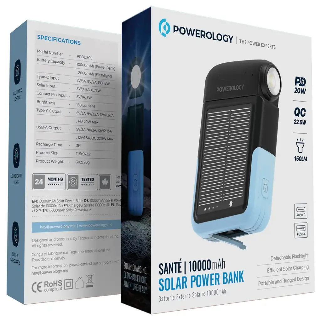 Powerology Sante Solar Power Bank 10000Mah - Black(9904907014676)