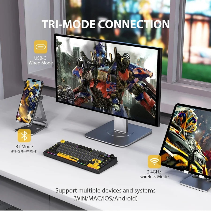 Transformers Bumblebee Edition TF-GK03 Wireless Mechanical Gaming Keyboard - RGB Backlit, Multimedia Knob & 75% Layout