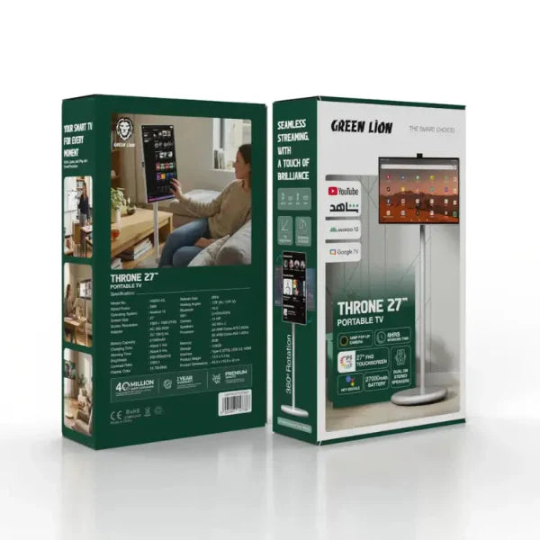 Green Lion THRONE 27inch Portable Smart FHD Touchscreen TV- Android 15,13 MP Camera
