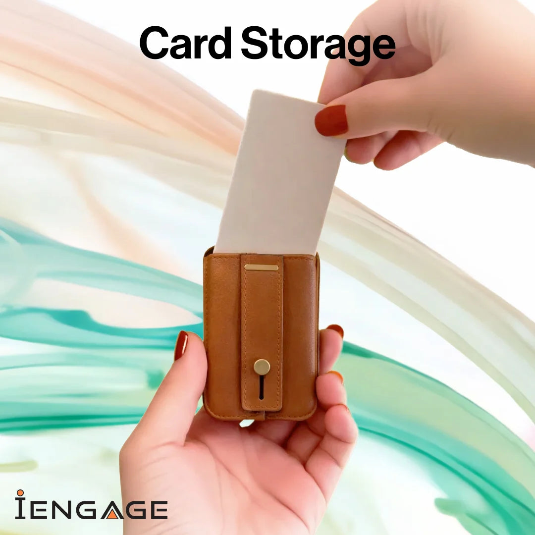 iEngage Magsafe Wallet With Finger Grip Holder (Brown)