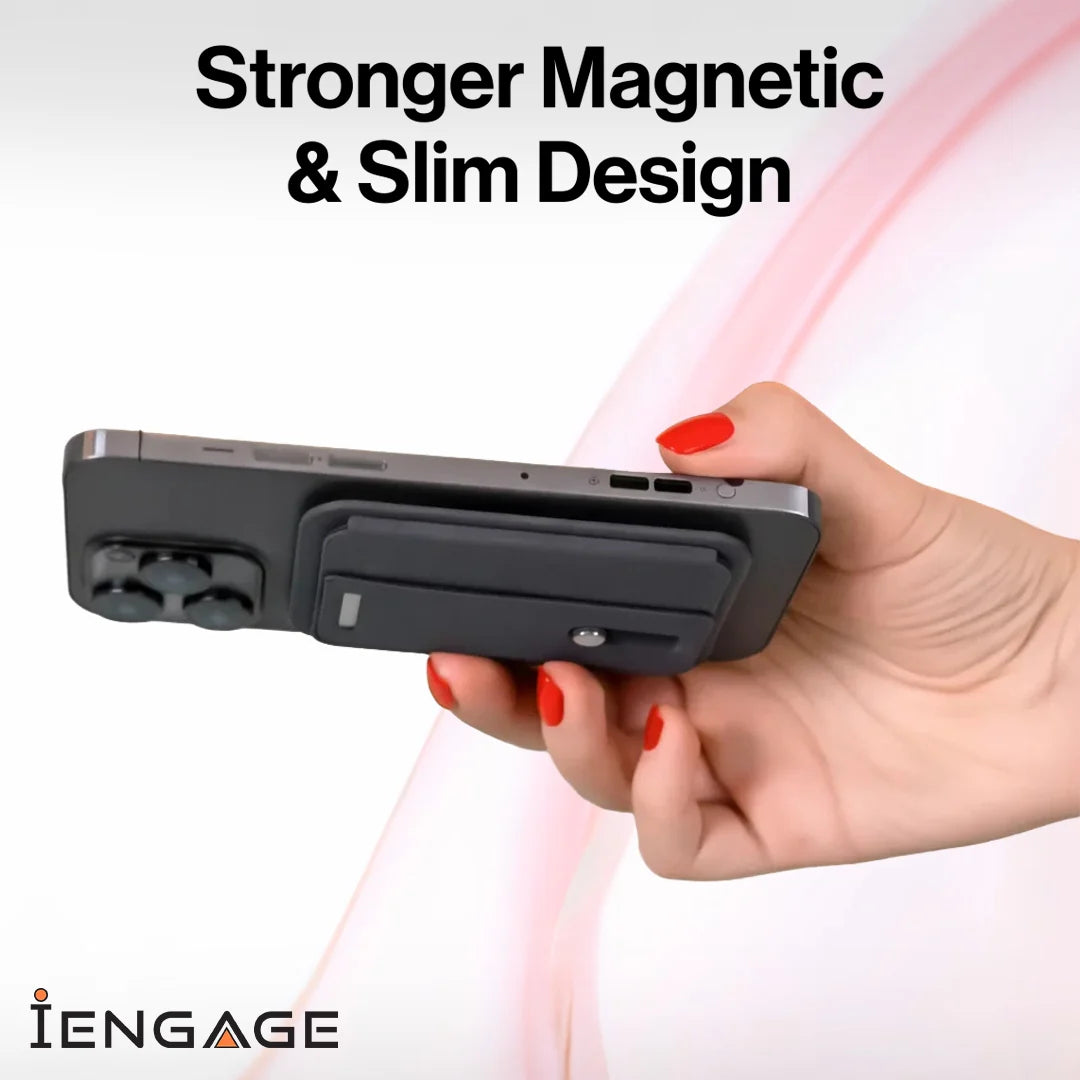 iEngage Magsafe Wallet With Finger Grip Holder (Black)