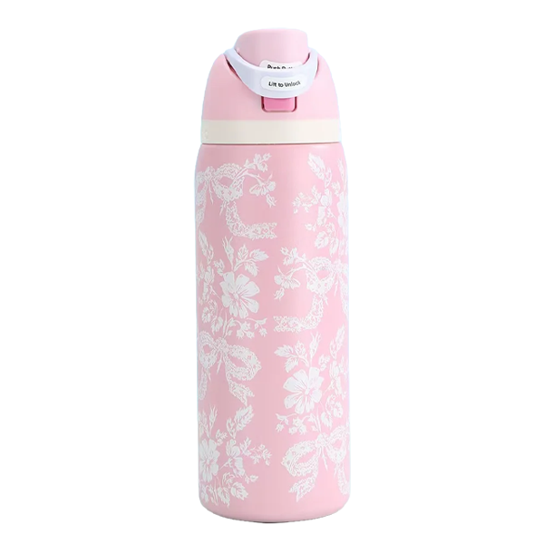 Owala Freesip Insulated Stainless Steel Water Bottle 24 Oz Pink & White