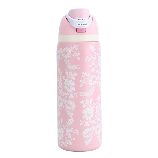 Owala Freesip Insulated Stainless Steel Water Bottle 24 Oz Pink & White