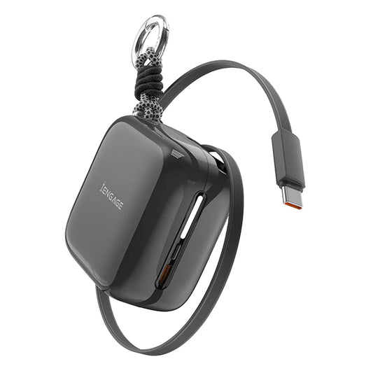 iEngage Portable 10000 mAh Powerbank Bank With Retractable Cable 40W (Black)