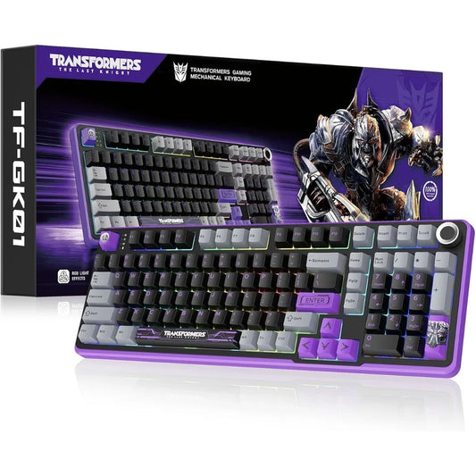 Transformers TF-GK01 Wireless Mechanical Keyboard with Knob, Tri-Mode Connection, RGB Lighting, Hot-Swappable Switches, Rechargeable Battery, Volume Roller and QWERTY Layout