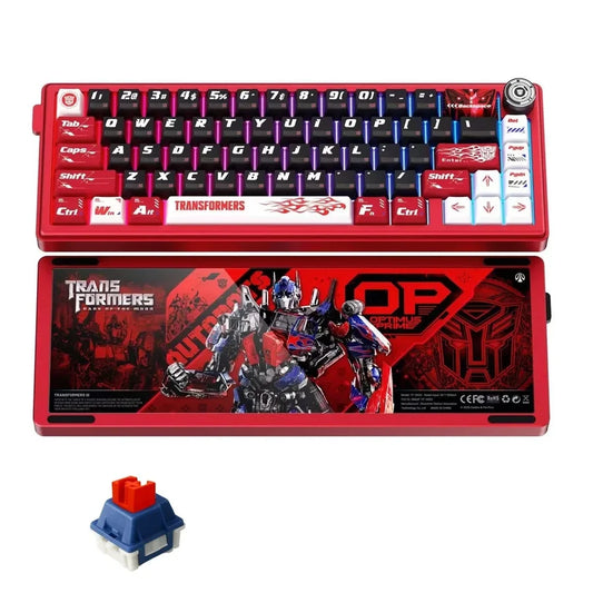 Transformers TF-GK02 Wireless Mechanical Keyboard with Transformers-Inspired Design, RGB Lighting, Hot-Swappable Switches, Gasket Structure, Multimedia Knob, Tri-Mode Connectivity and 65% Compact Layout