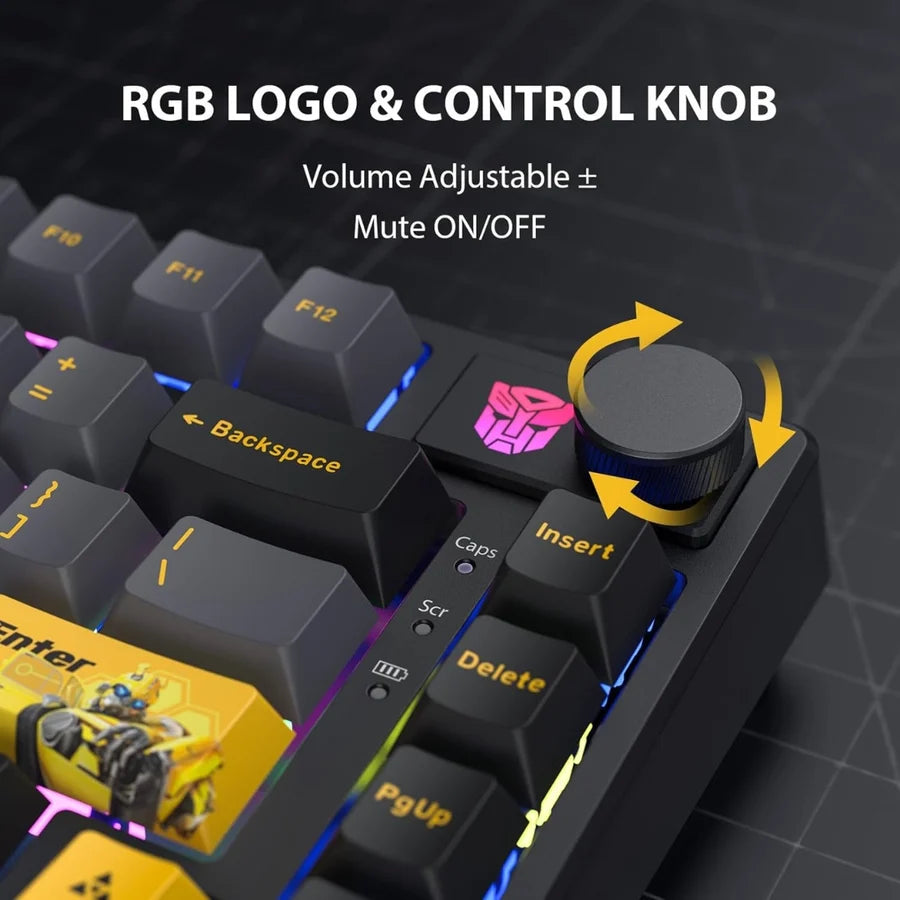 Transformers Bumblebee Edition TF-GK03 Wireless Mechanical Gaming Keyboard - RGB Backlit, Multimedia Knob & 75% Layout