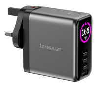 iEngage 165W TFT PD Charger (Triple USB -C + USB-A) W/ Interchangeable UK/EU Plug